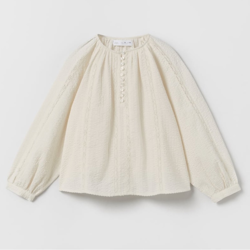Textured Girls Long Sleeve Blouse